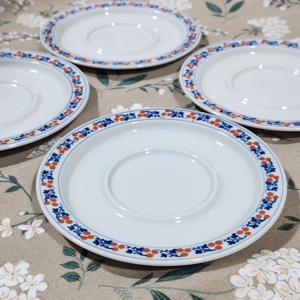 Dansk Bistro Kronborg Red Berries & Leaves Trim Saucers Vintage Dansk NR Japan - Picture 3 of 14